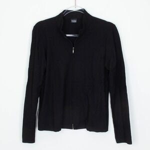 Eileen Fisher Black Zip Mock Neck Long Sleeve Lightweight Knit Top Jacket Size S
